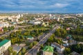 Aerial Panoramic view of historic center of Oryol or Orel city, Russia with bridge, Oka river, historical buildings