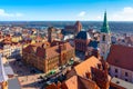 Aerial panoramic view of historical buildings and roofs in Polish medieval town Torun Royalty Free Stock Photo