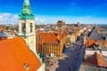 Aerial panoramic view of historical buildings and roofs in Polish medieval town Torun Royalty Free Stock Photo