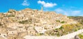 Aerial panoramic view of historical centre Sasso Caveoso of old ancient town Sassi di Matera