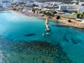 Aerial panoramic view on holidays resorts and blue crystal clear water on Mediterranean sea near Fig Tree beach, Protaras, Cyprus Royalty Free Stock Photo