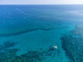 Aerial panoramic view on holidays resorts and blue crystal clear water on Mediterranean sea near Fig Tree beach, Protaras, Cyprus Royalty Free Stock Photo