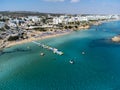 Aerial panoramic view on holidays resorts and blue crystal clear water on Mediterranean sea near Fig Tree beach, Protaras, Cyprus Royalty Free Stock Photo