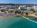 Aerial panoramic view on holidays resorts and blue crystal clear water on Mediterranean sea near Fig Tree beach, Protaras, Cyprus Royalty Free Stock Photo