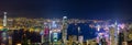 Aerial panoramic view of Hong Kong Island and Kowloon at night, Hong Kong city at night from the Victoria peak, China Royalty Free Stock Photo