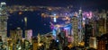 Aerial panoramic view of Hong Kong Island and Kowloon at night, Hong Kong city at night from the Victoria peak, China Royalty Free Stock Photo