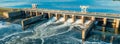 Aerial panoramic view of Hydroelectric Dam on river