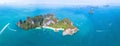 Aerial panoramic view of Ko Hong island, Krabi, Thailand, archipelago