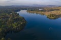 Aerial panoramic view of Lake Burley Griffin looking south toward Molonglo River Royalty Free Stock Photo