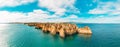 Aerial panoramic view of Lighthouse of Cape of Saint Vincent located on high cliffs near Atlantic ocean Royalty Free Stock Photo