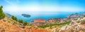 Aerial panoramic view of Lokrum island and Old Town of Dubrovnik on a sunny da Royalty Free Stock Photo