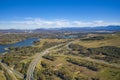 Aerial panoramic view of Glenloch Interchange and Lake Burley in Canberra, Australia Royalty Free Stock Photo