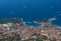 Aerial panoramic view of Makarska resort and the Adriatic coastline, Dalmatia, Croatia. Travel background Royalty Free Stock Photo