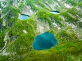 Aerial panoramic view Masc of Rila mountain, Urdini lakes pods, nature of Bulgaria. Hiking, trekking and tourism Royalty Free Stock Photo