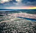 Aerial panoramic view with Maslenica bridge Royalty Free Stock Photo