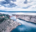 Aerial panoramic view with Maslenica bridge Royalty Free Stock Photo