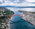 Aerial panoramic view with Maslenica bridge Royalty Free Stock Photo