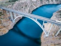 Aerial panoramic view with Maslenica bridge Royalty Free Stock Photo