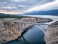 Aerial panoramic view with Maslenica bridge Royalty Free Stock Photo