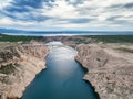 Aerial panoramic view with Maslenica bridge Royalty Free Stock Photo