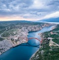 Aerial panoramic view with Maslenica bridge Royalty Free Stock Photo