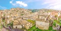 Aerial panoramic view of Matera historical city centre Sasso Caveoso, old ancient town Sassi di Matera Royalty Free Stock Photo