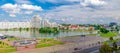 Aerial panoramic view of Minsk city historical centre Nemiga with Svislach Svislac river Royalty Free Stock Photo