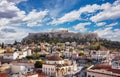 Aerial panoramic view of Monastiraki square and the Acropolis in Athens, Greece Royalty Free Stock Photo