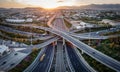 Aerial panoramic view of multilevel junction highway road as seen in Attiki Odos in Athens Royalty Free Stock Photo