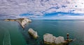 Aerial panoramic view of the Needles of Isle of WIght Royalty Free Stock Photo