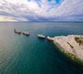 Aerial panoramic view of the Needles of Isle of WIght Royalty Free Stock Photo