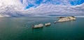 Aerial panoramic view of the Needles of Isle of WIght Royalty Free Stock Photo
