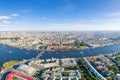 Aerial panoramic view of Neva river in Saint Petersburg, Russia with many landmarks Royalty Free Stock Photo