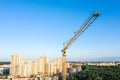 Aerial panoramic view of new apartment building under construction on blue sky background Royalty Free Stock Photo