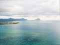 Aerial panoramic view of ocean and mountains Mauritius Royalty Free Stock Photo