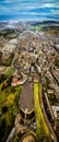 Aerial panoramic view of old city area of Edinburgh in spring Royalty Free Stock Photo