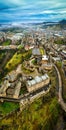 Aerial panoramic view of old city area of Edinburgh in spring Royalty Free Stock Photo