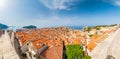 Aerial panoramic view of old city Dubrovnik. Ancient city with big city walls near adriatic sea. View of roofs, sunny summer day