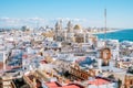 Aerial panoramic view of the old city rooftops and Cathedral de Santa Cruz in the afternoon Royalty Free Stock Photo