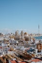Aerial panoramic view of the old city rooftops and Cathedral de Santa Cruz in the afternoon Royalty Free Stock Photo