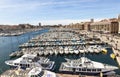 Aerial panoramic view on old port in Marseille Royalty Free Stock Photo