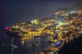 Aerial panoramic view of the old town of Dubrovnik in beautiful evening twilight at dusk Royalty Free Stock Photo