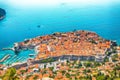 Aerial panoramic view of the old town of Dubrovnik from Srd mountain on a sunny day Royalty Free Stock Photo
