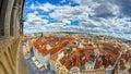 aerial panoramic view of Old Town Square neighborhood timelapse in Prague from the top of the town hall Royalty Free Stock Photo