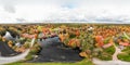 Aerial panoramic view of old village Ruotsinpyhtaa at autumn, Finland Royalty Free Stock Photo