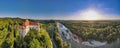 Aerial Panoramic View Over Borl Castle in Slovenia and Drava River
