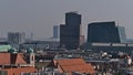 Aerial panoramic view over the northeast of the downtown of Vienna, capital of Austria, with high-rise office buildings.