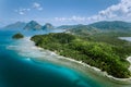 Aerial panoramic view of Palawan amazing coastline, majestic limestone cliffs and sea bay in El Nido, Philippines Royalty Free Stock Photo