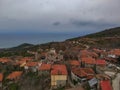 Aerial panoramic view of Paleos Panteleimonas Village. It is an old picturesque village in the prefecture of Pieria. It is built