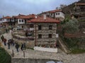 Aerial panoramic view of Paleos Panteleimonas Village. It is an old picturesque village in the prefecture of Pieria. It is built